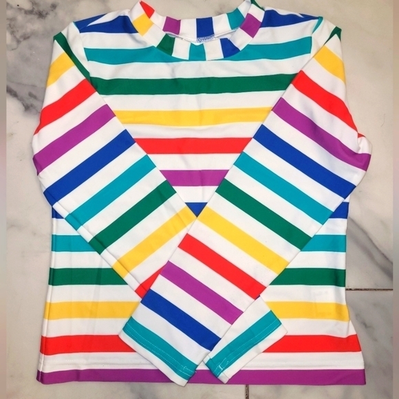 Hanna Andersson Rash Guard Top Rainbow Stripes Print Size 8 - Picture 4 of 14